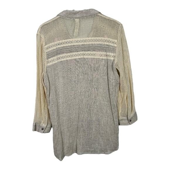 Aratta Floral Embroidered Linen Tunic Top Medium Tan Beaded Embellished Boho - Picture 3 of 8